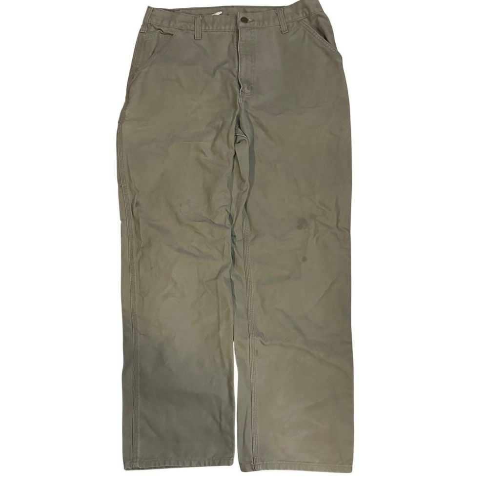 Carhartt B11 DES Washed Duck Work Dungaree Pants Mens 35x32 Tan Straight Leg - Picture 1 of 3